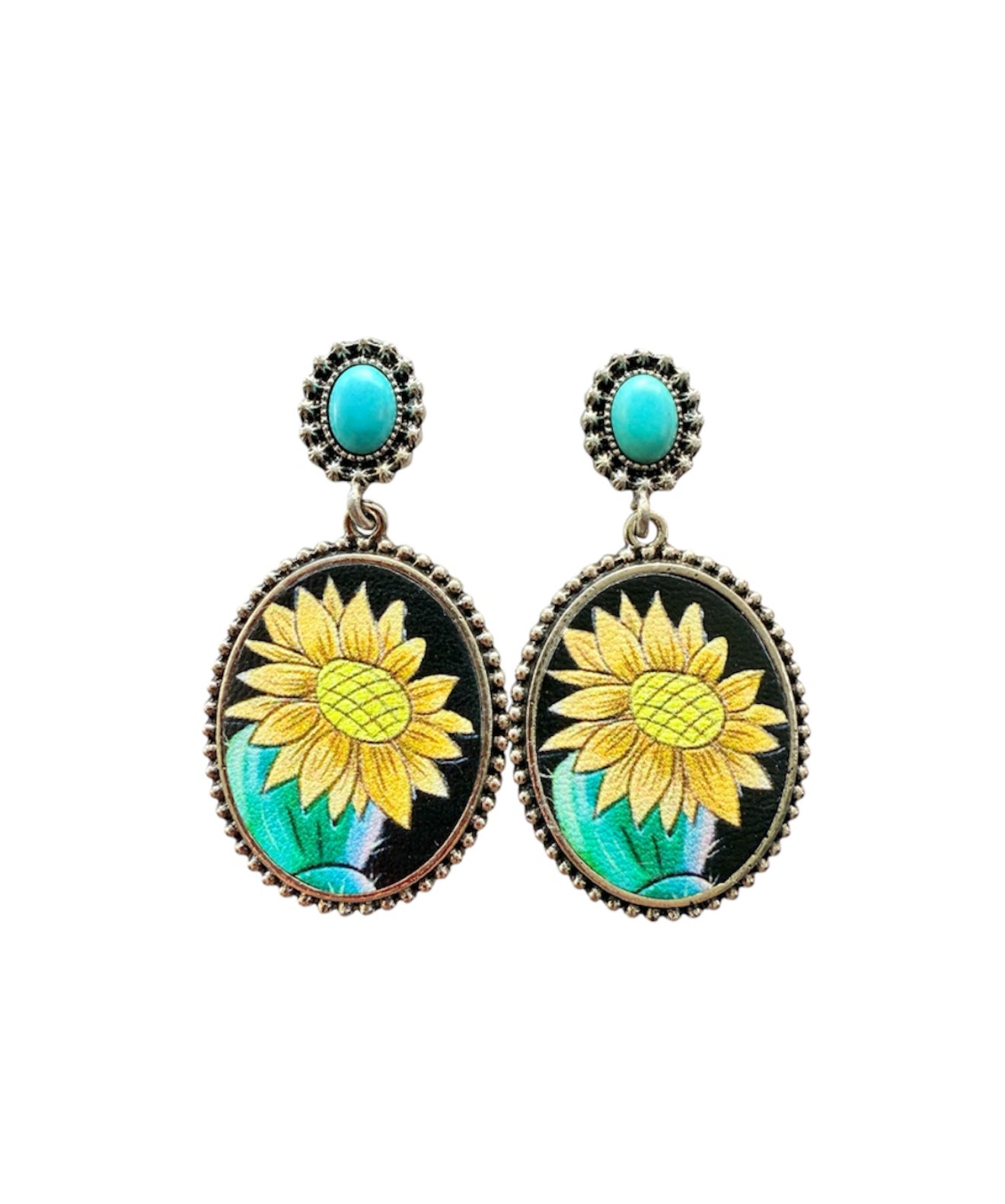 J6311 - Cactus Flower Turquoise Stud Dangle Earrings