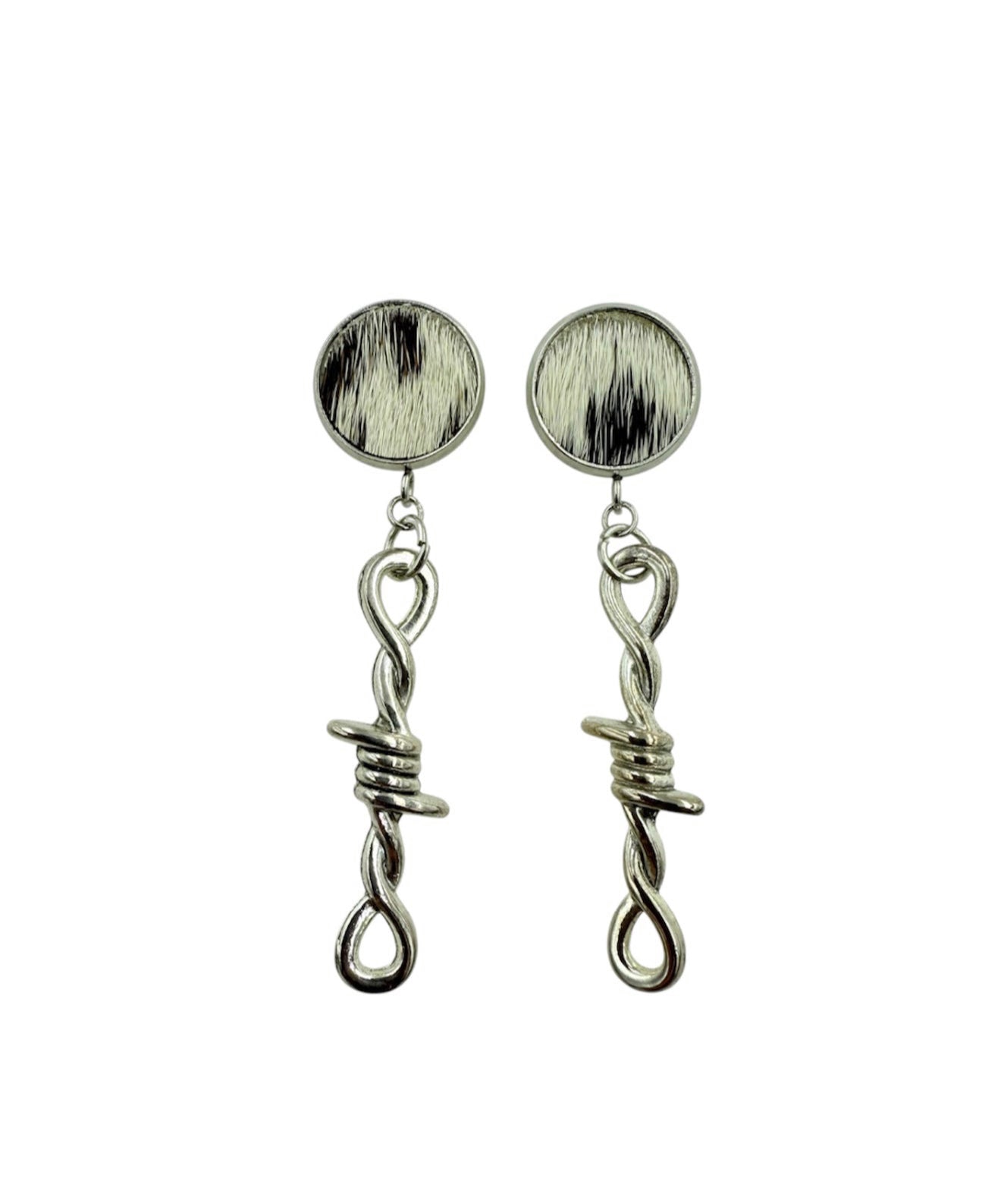 J7032B - 100% Hair on Hide Stud Dangle Earrings