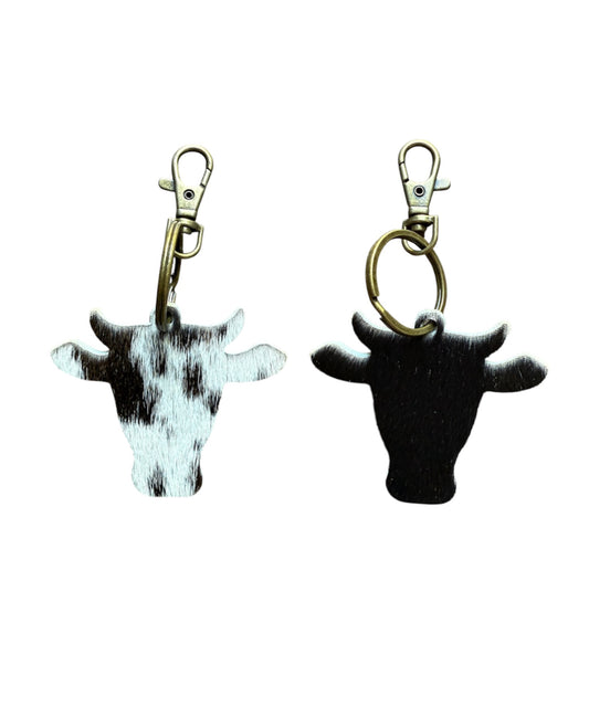 A8737 - Double Sided 100% Hair On Hide Leather Cow Keychain - Rawhide Western Wear 