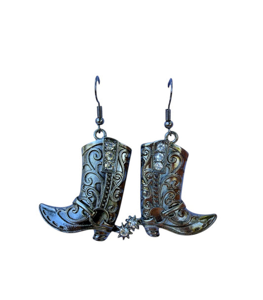 J6429B - Antique Gun Metal Grey Colour Boot Charm Earrings