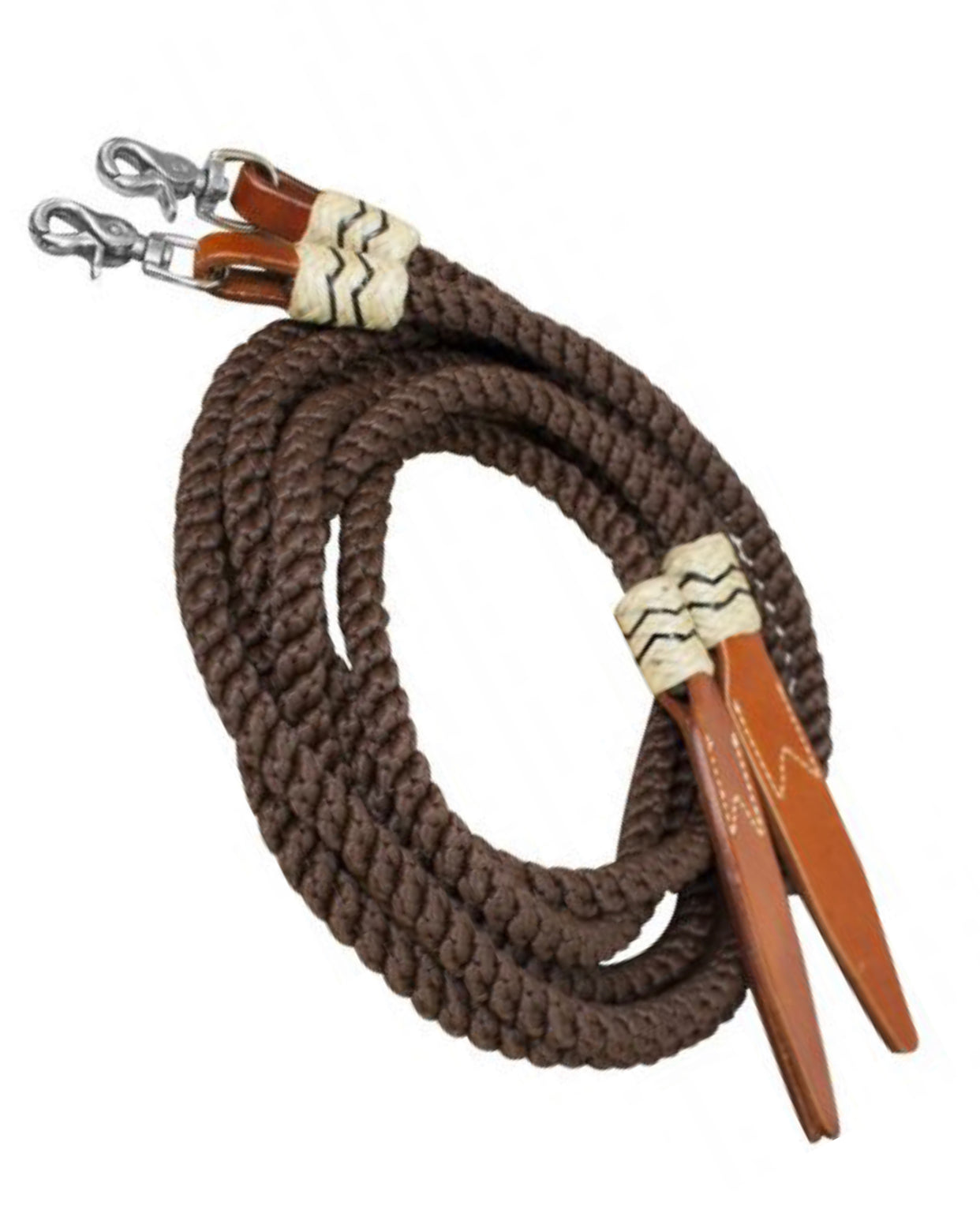 19082 -  Brown 8ft Rolled Nylon Split Reins with Leather Poppers