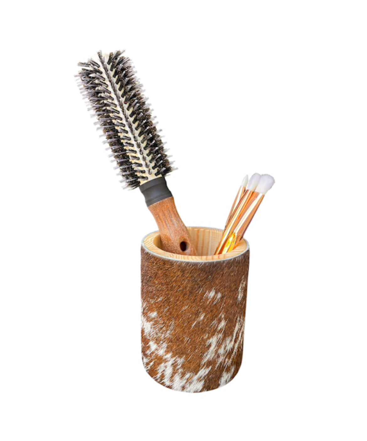 A8841 - Wooden Utensil Holder w Cowhide