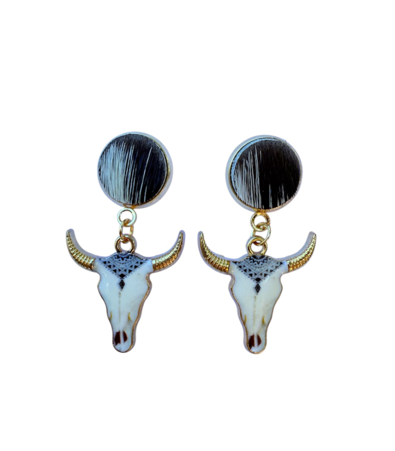 J6985 - 100% Hair on Hide Stud Dangle Earrings