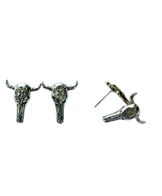 J6491 - Bull Skull Stud Earrings - Rawhide Western Wear 