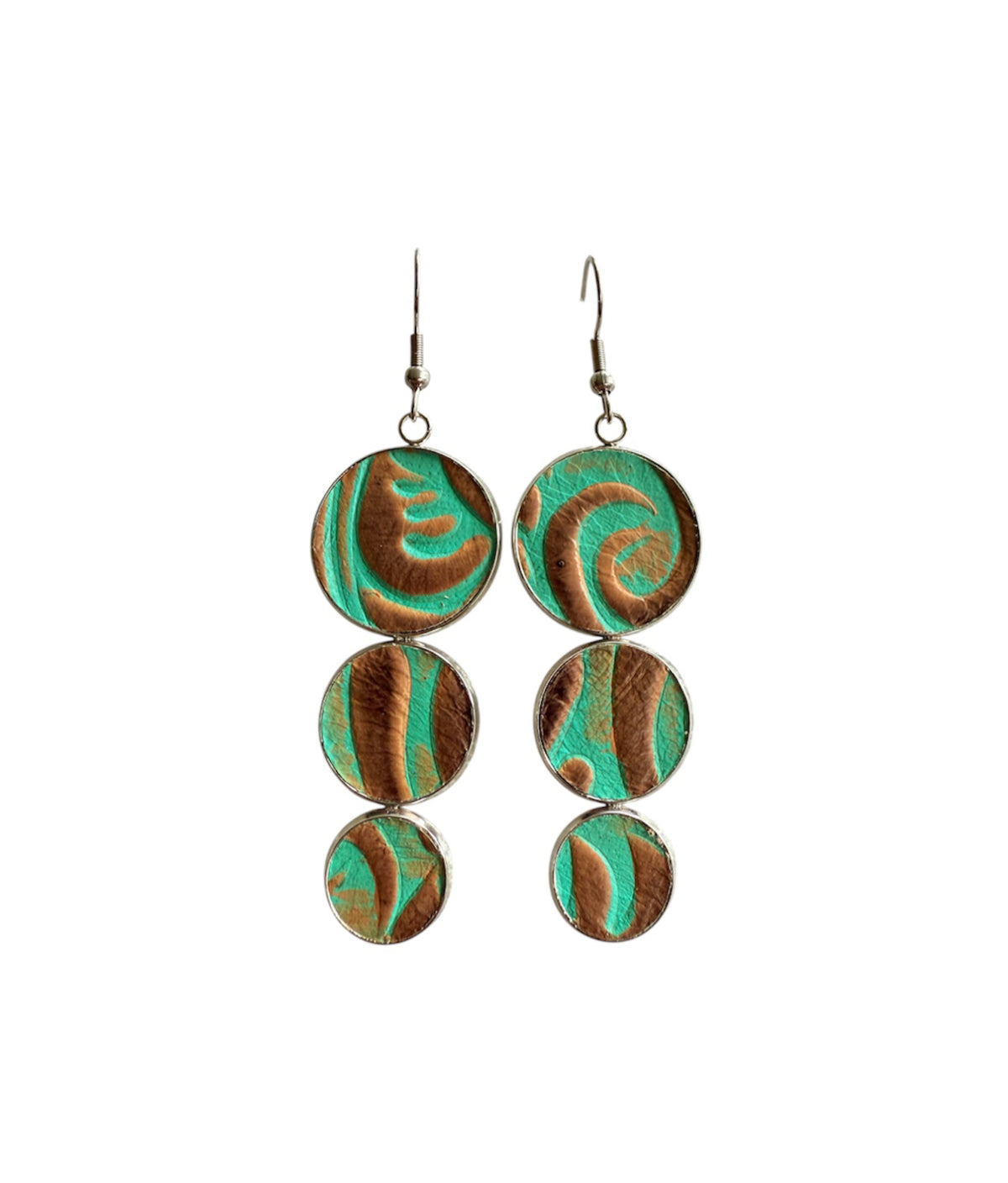 J7023 - Real Leather Metal Casing Dangle Earrings - Rawhide Western Wear 