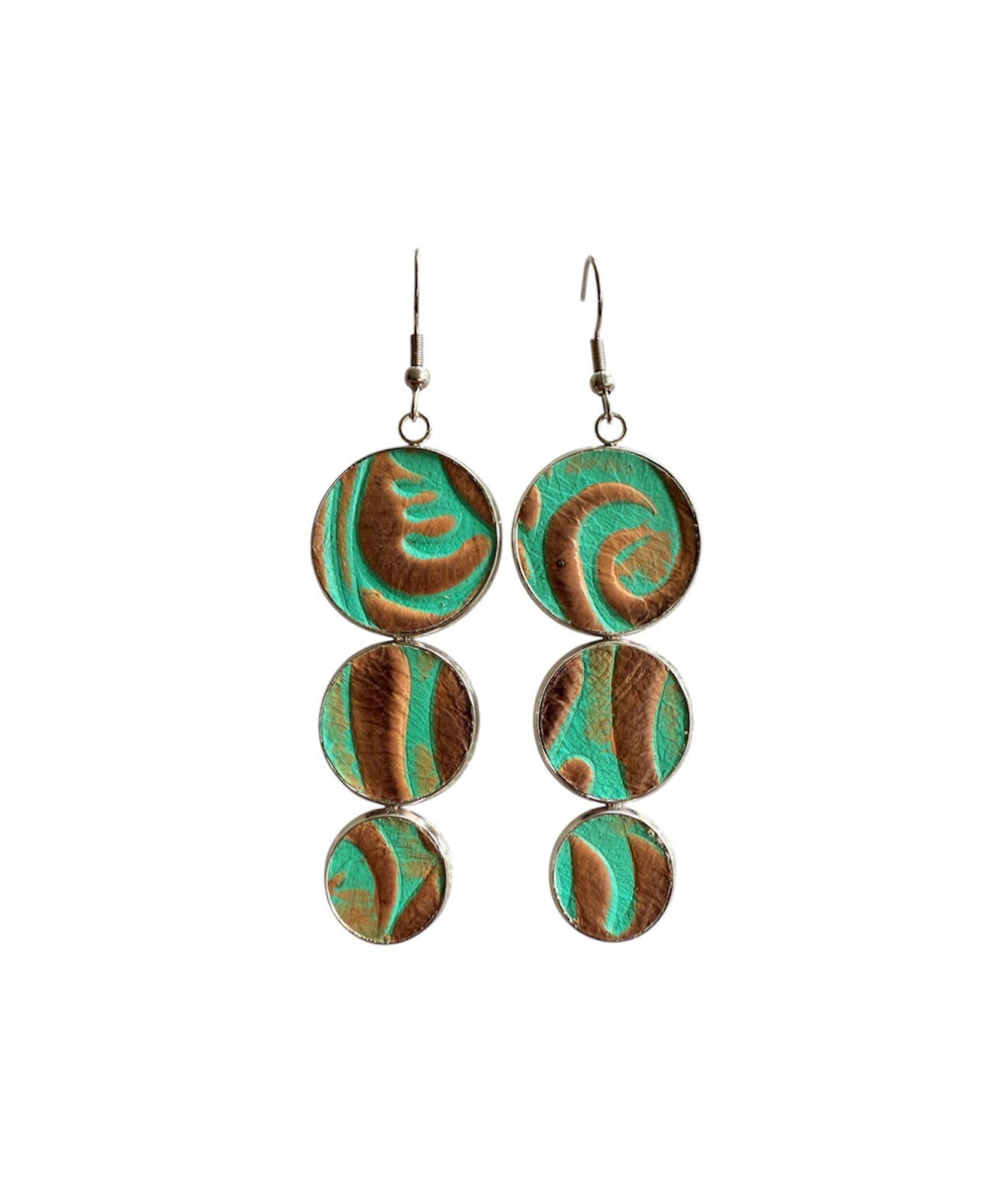 J7023 - Real Leather Metal Casing Dangle Earrings - Rawhide Western Wear 
