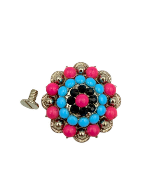A7690 - Round Antique Copper Berry with Blue Stone Concho