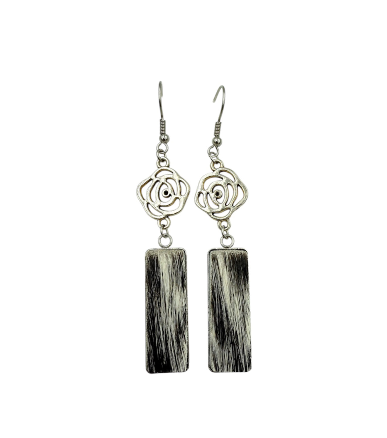 J7092 - Flower 100% Hair on Hide Earrings