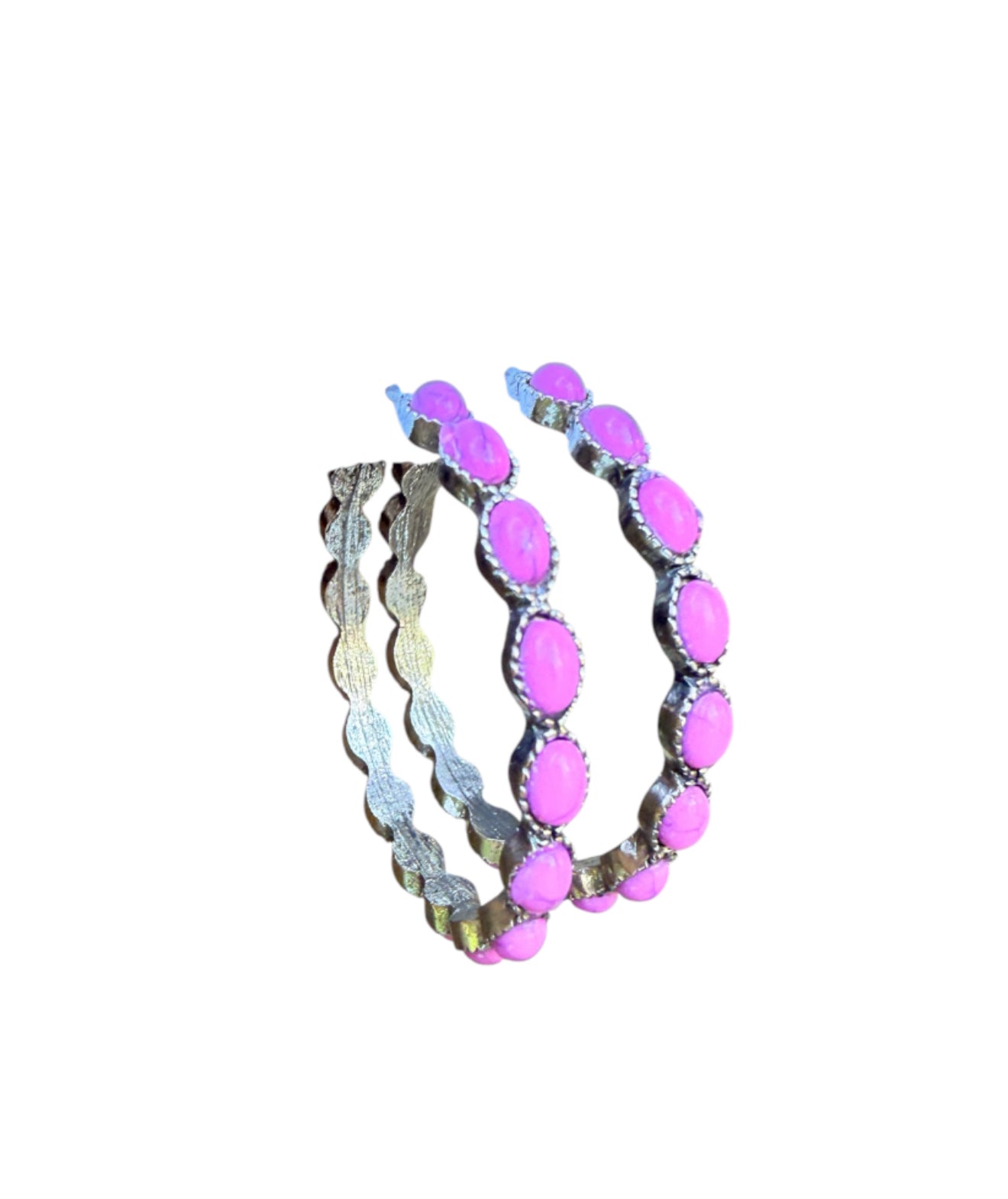 J7081B - C Shape Pink Dangle Earrings