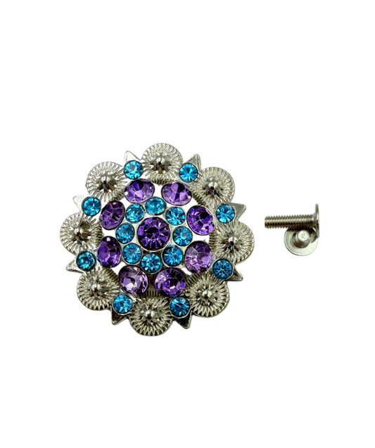 A8978 - 35mm Purple & Blue Rhinestone Crystal Berry Concho