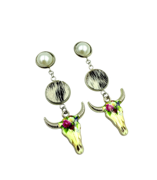 J7088A - Pearl Stud 100% Hair on Hide Earrings