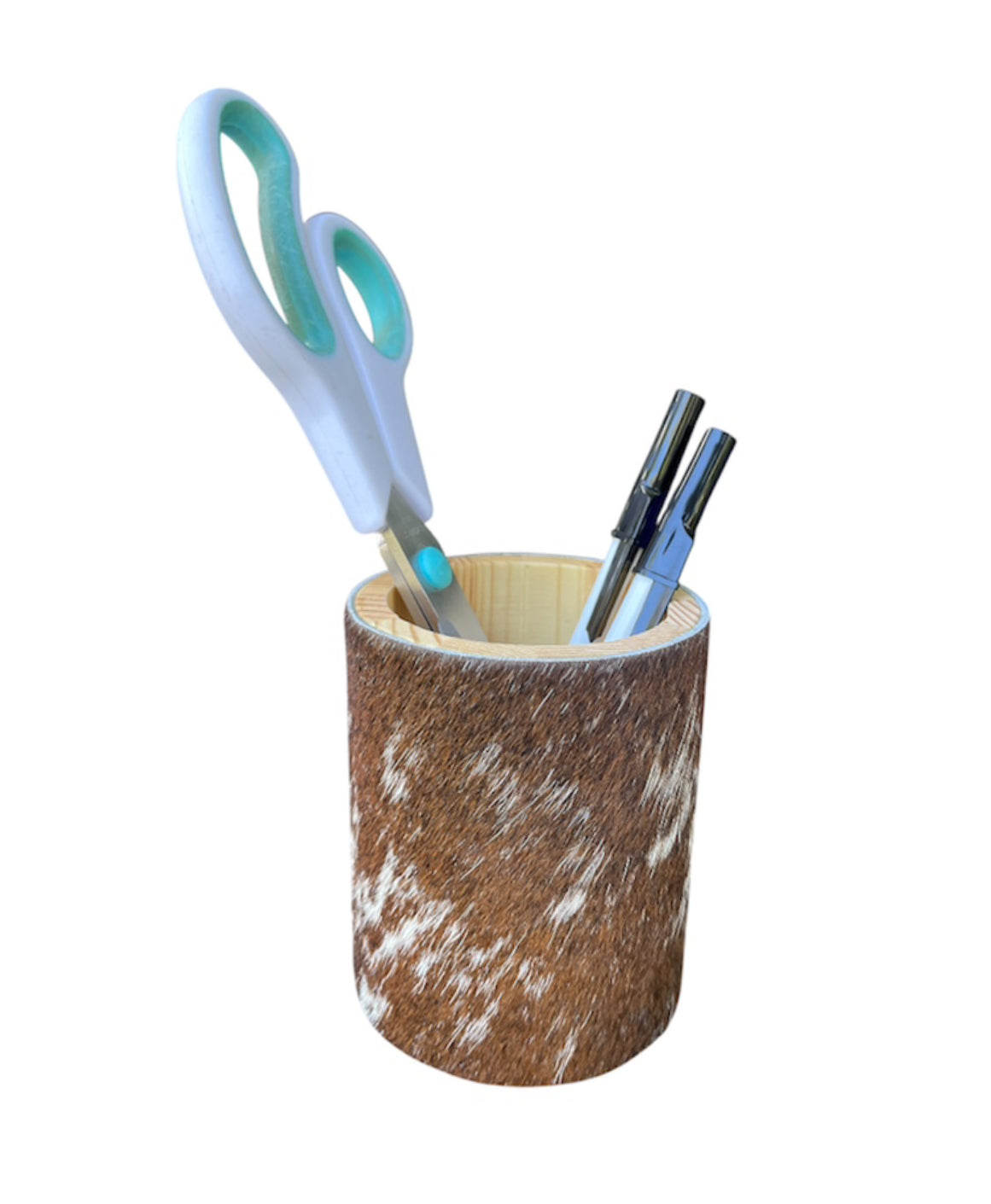 A8841 - Wooden Utensil Holder w Cowhide