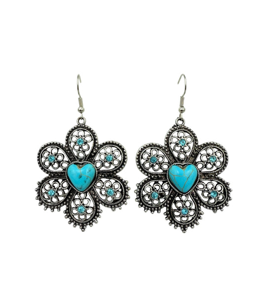 J6619A - Turquoise Heart Dangle Earrings