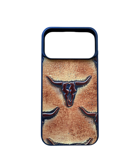 A8963 - IPhone 17 Pro Max Tooled Leather w Rubber Case - Rawhide Western Wear 