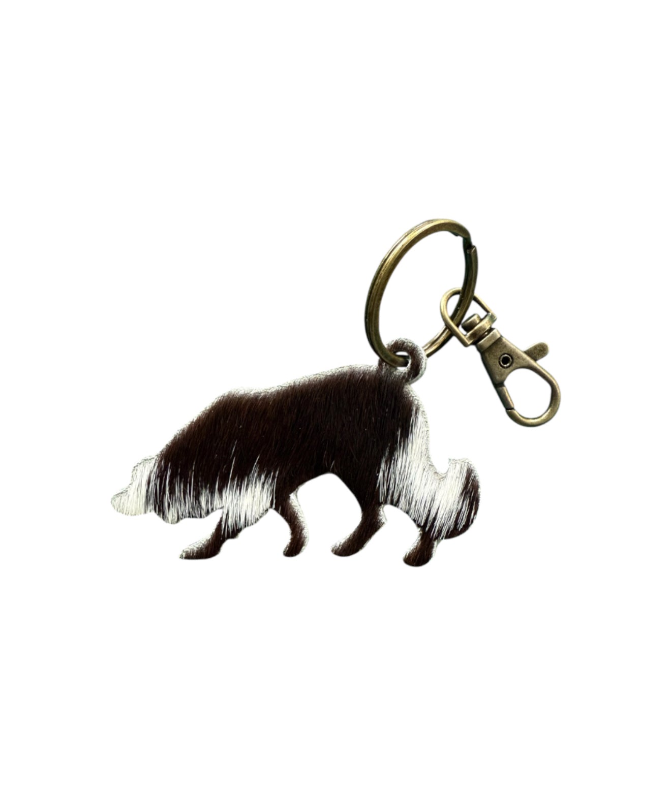 A7619 - Double Sided Cowhide Dog in Working Stance Keychain