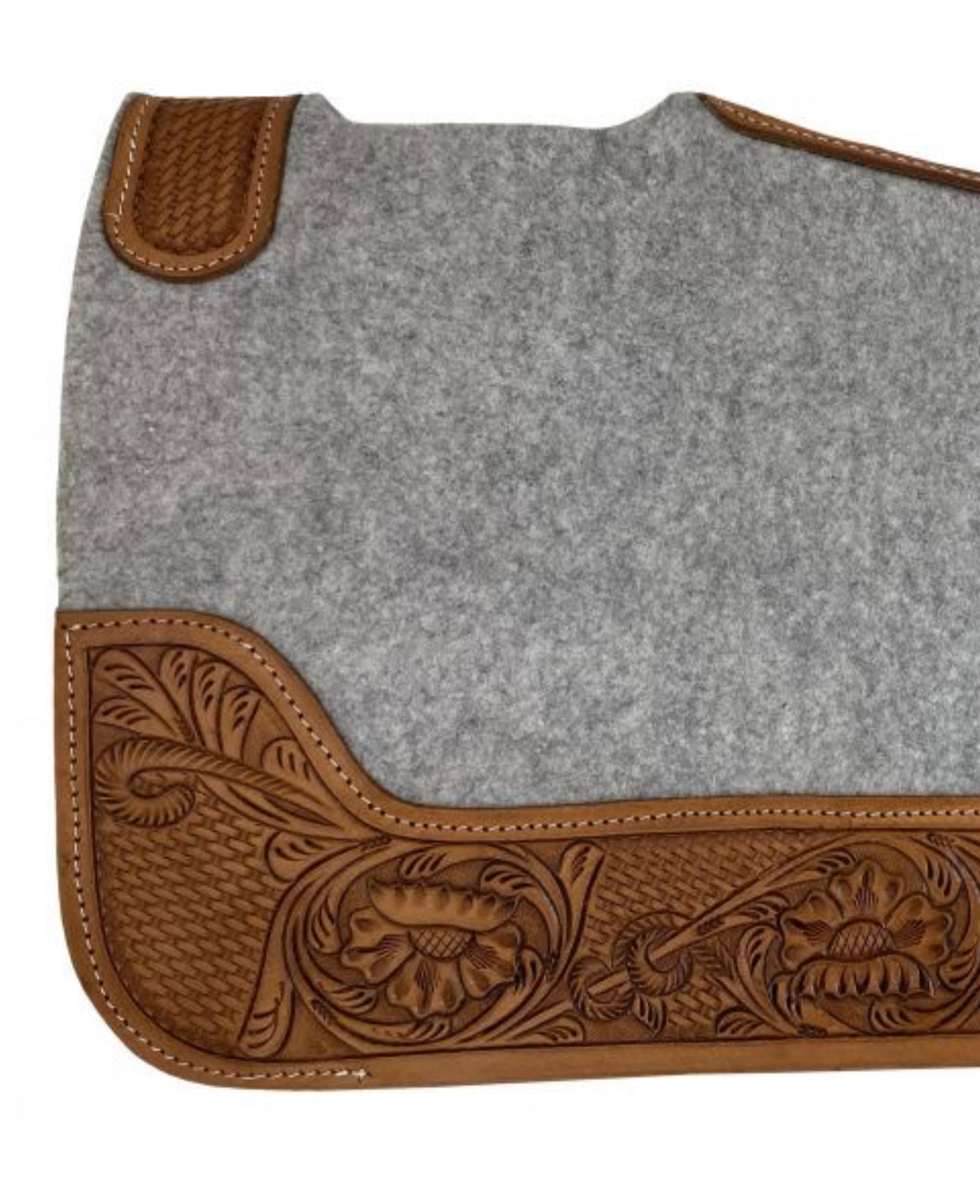 PAD279 - 30" x 32" Contoured Felt Saddle Pad with Tooled Top Grain Wear Leathers