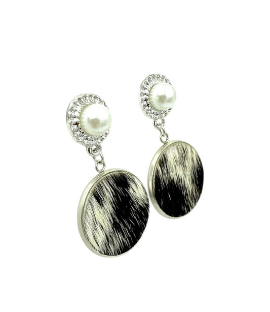 J6986C - 100% Hair on Hide Stud Dangle Earrings