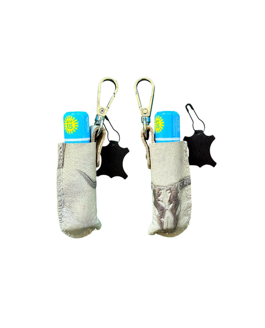 A8998 -  Real Tooled Leather Lip Balm Holder w Clip