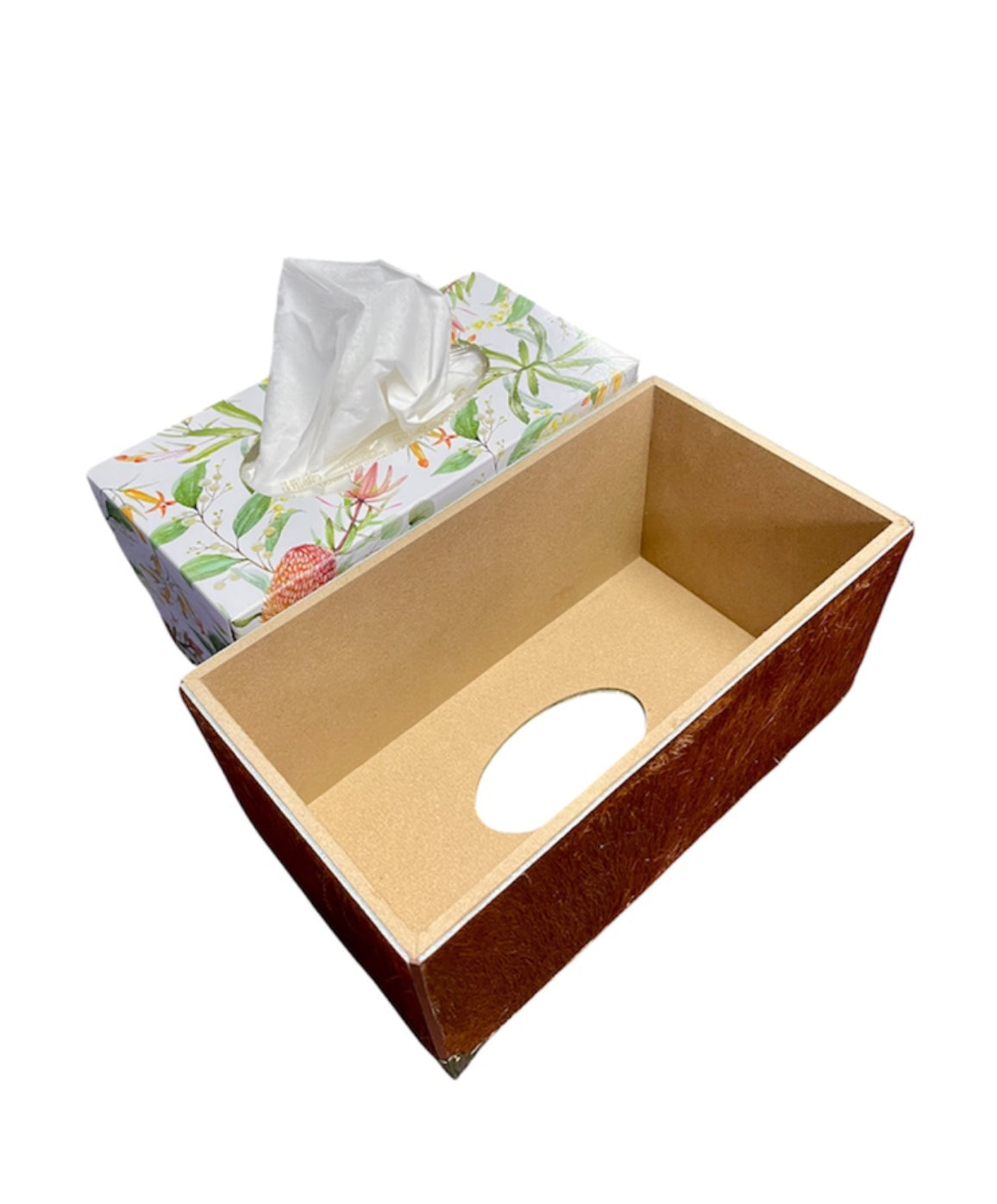 A8842 - Wooden Tissue Holder w Cowhide & Kangaroo Leather