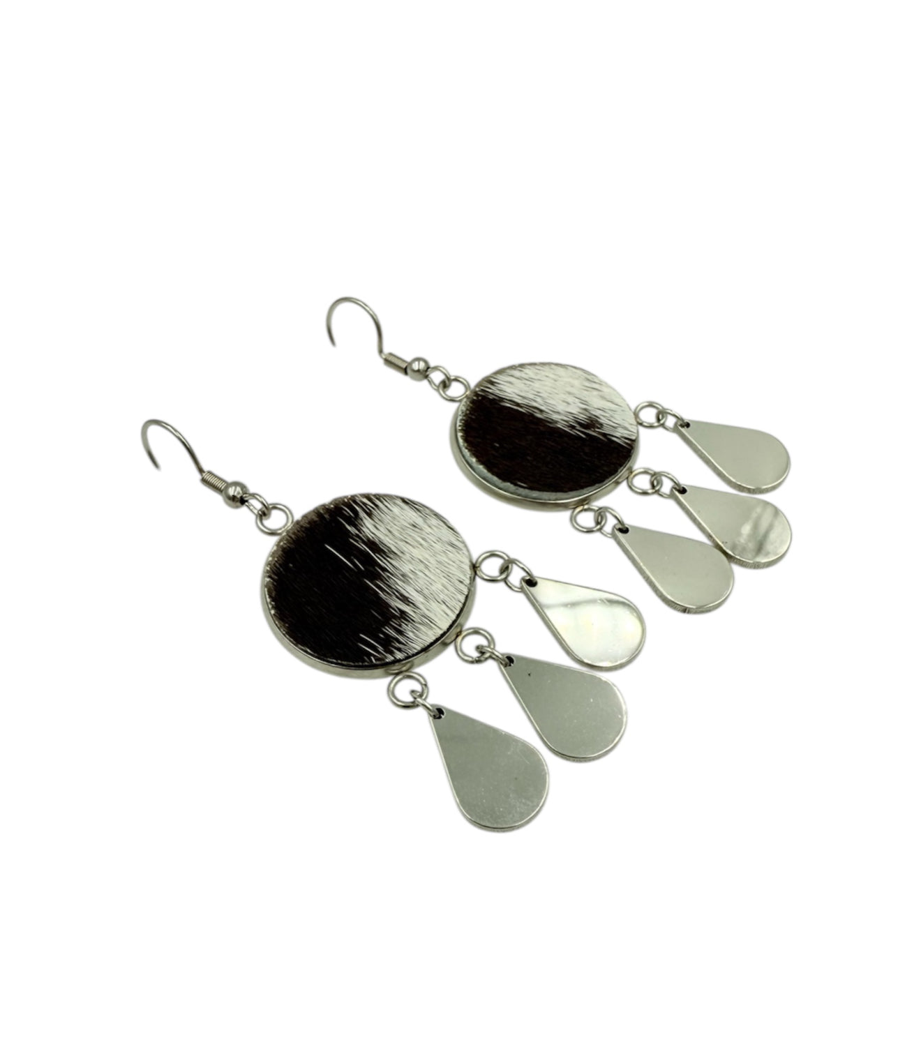 J6979 - Round Hide Fishhook Dangle Earrings