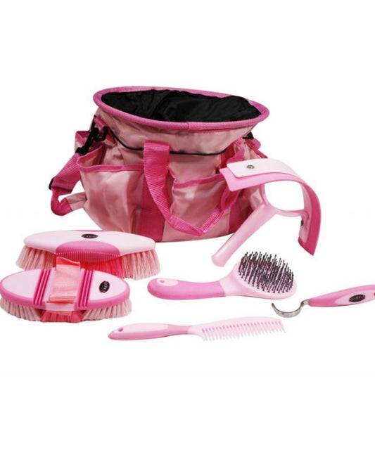 24001 - Pink 6 piece soft grip grooming kit with nylon carrying bag
