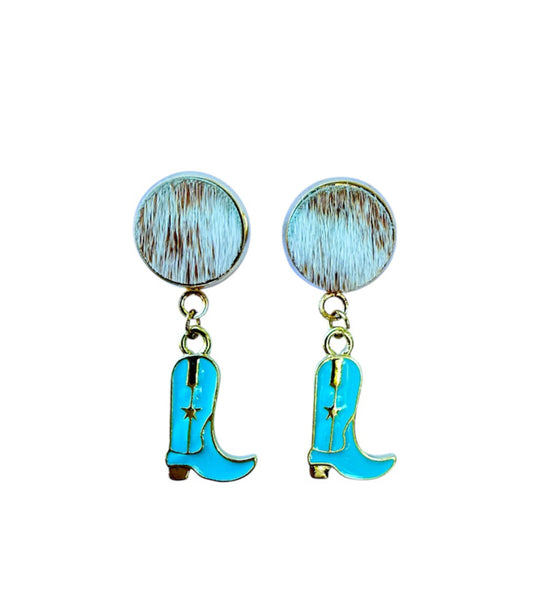 J7017A - 100% Hair on Hide Stud Dangle Earrings