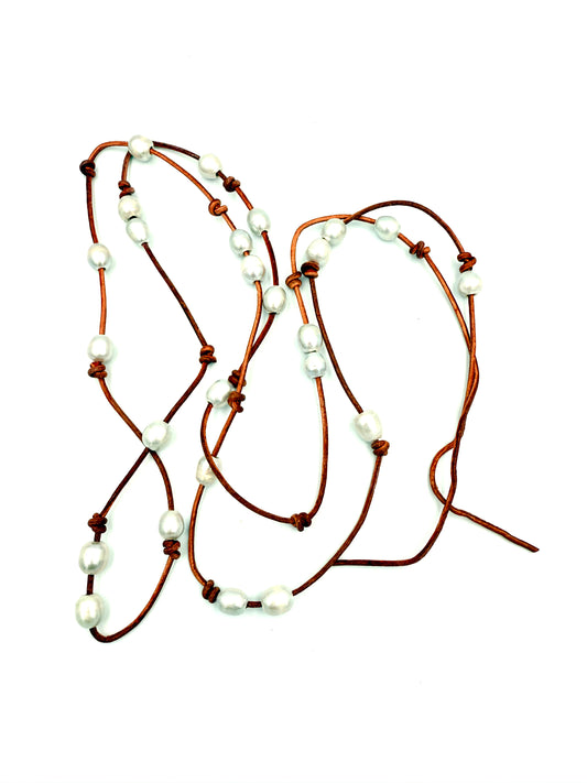 J7071C - 100% Leather Necklace W Freshwater Pearl
