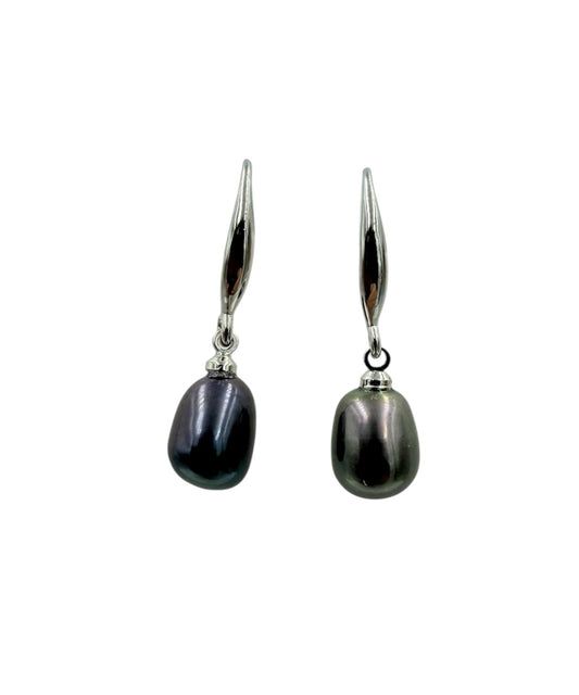 J7114 - Real Pearl Blue/Black Baroque Dangle Earrings - Rawhide Western Wear 