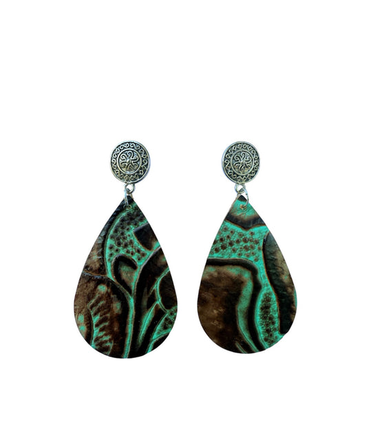 J7021 - Real Leather Stud Dangle Earrings