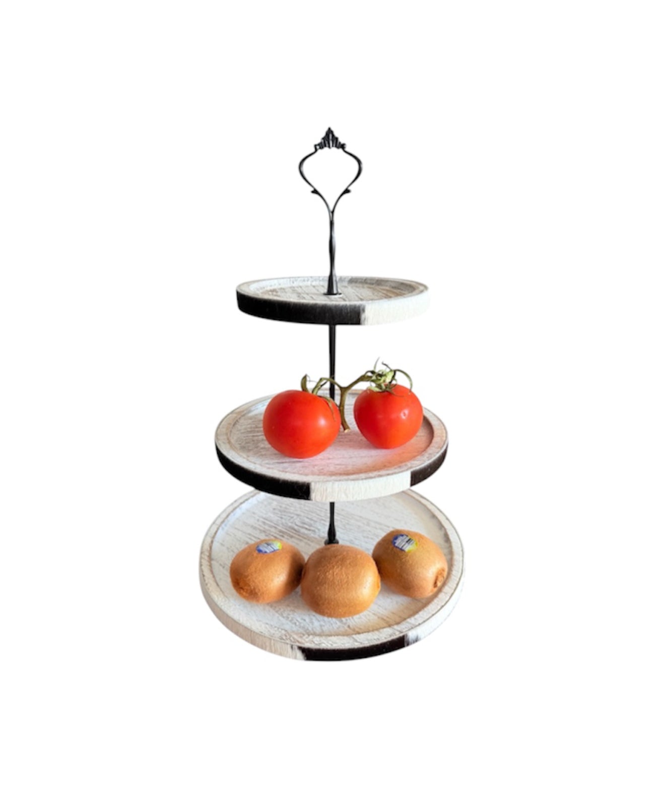 A8907D - Wooden Cupcake/Fruit Stand w Cowhide Trim