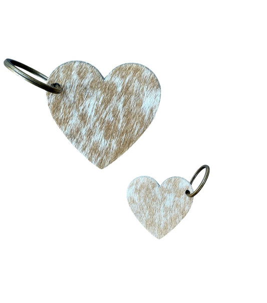 A8753 - Double Sided 100% Hair On Hide Leather Heart Tag Keychain