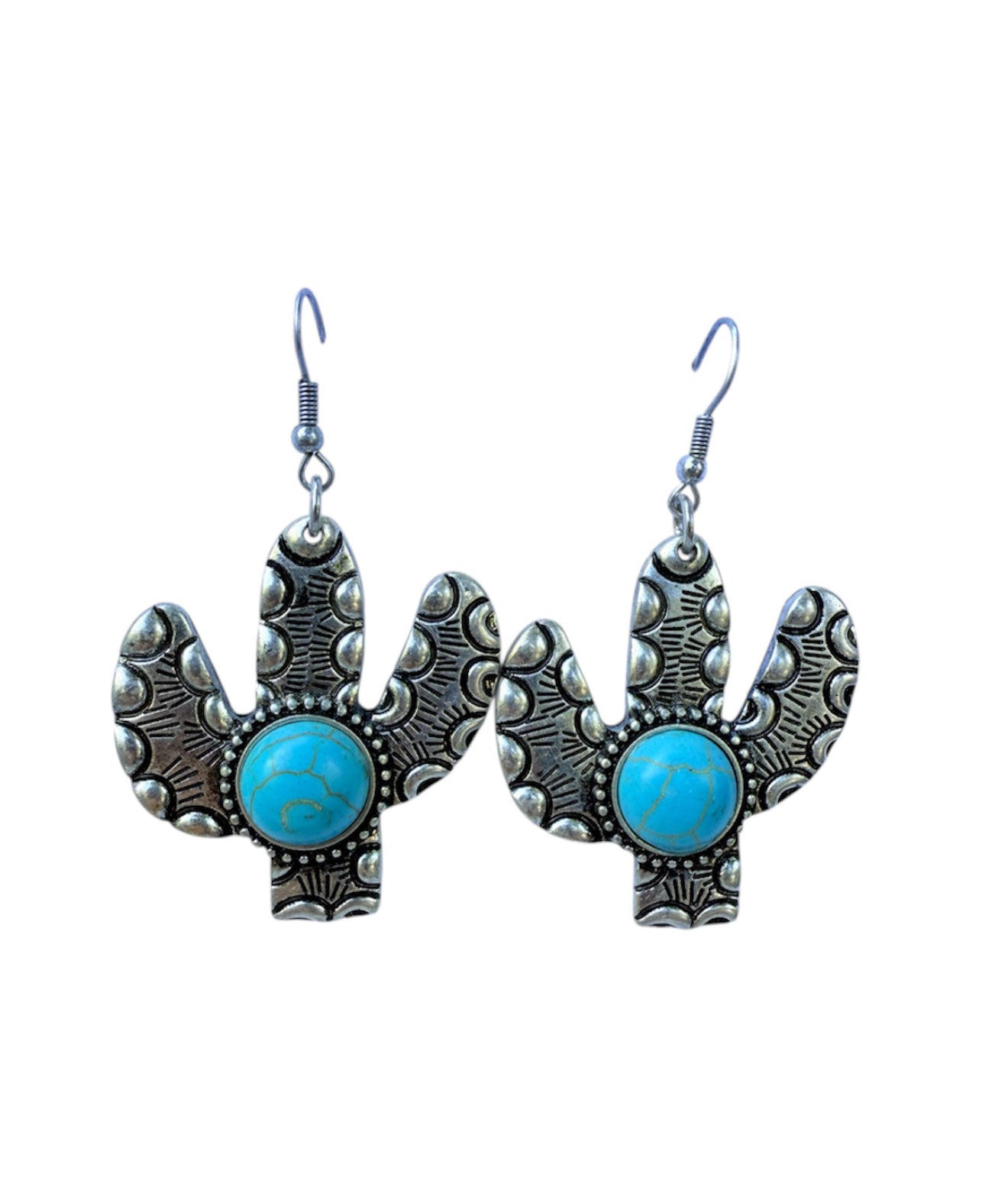 J6960A - Cactus Turquoise Dangle Earrings