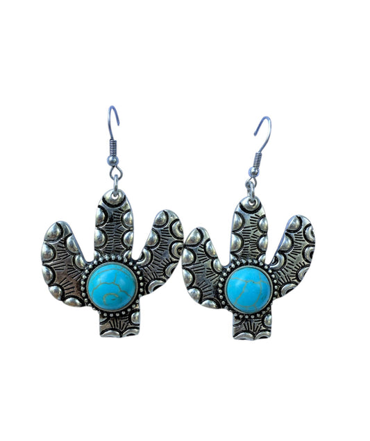 J6960A - Cactus Turquoise Dangle Earrings