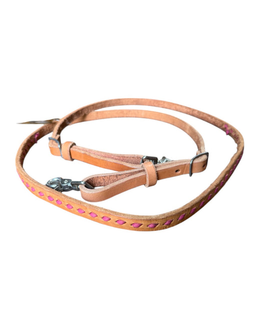 T5551 - Pink Aust Made Laced Barrel Reins