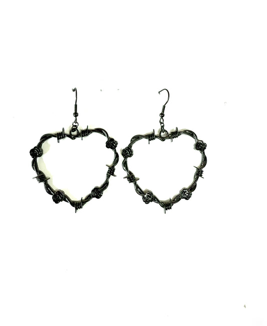 J7008 - Barb Heart Large Dangle Earrings