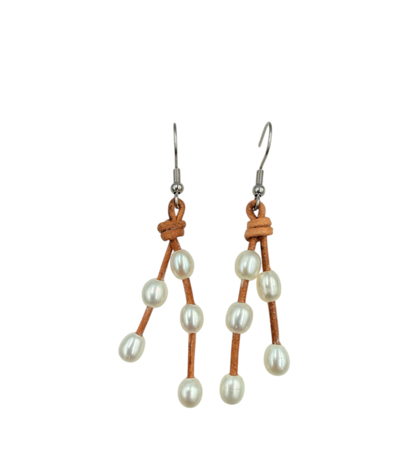 J7068A - Real Pearl Leather Hook Dangle Earring