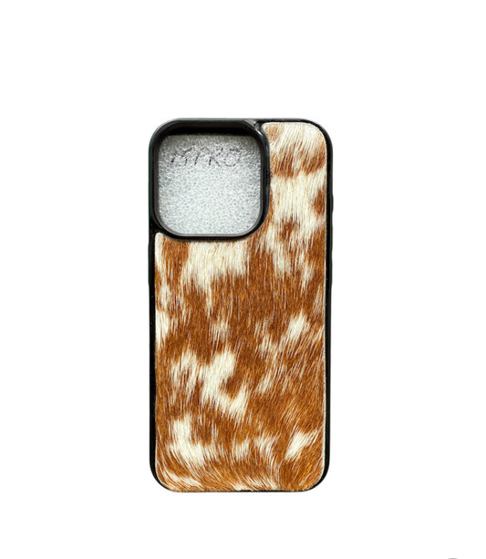 A8645 - IPhone 15 Pro Hair on Hide Leather w Rubber Case