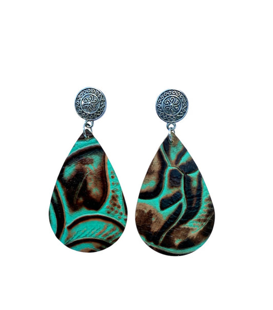 J7021A - Real Leather Stud Dangle Earrings