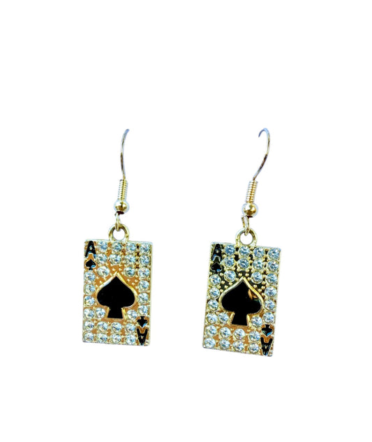 J7044 - Gold Colour Ace Spades Dangle Earrings