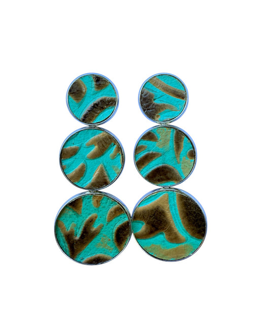 J7024A - Real Leather Metal Casing Stud Dangle Earrings
