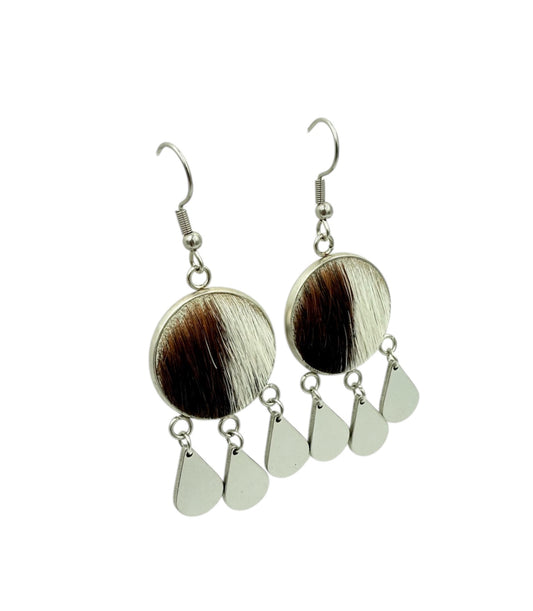 J6979A - Round Hide Fishhook Dangle Earrings