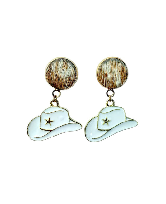J7018D - 100% Hair on Hide Stud Dangle Earrings