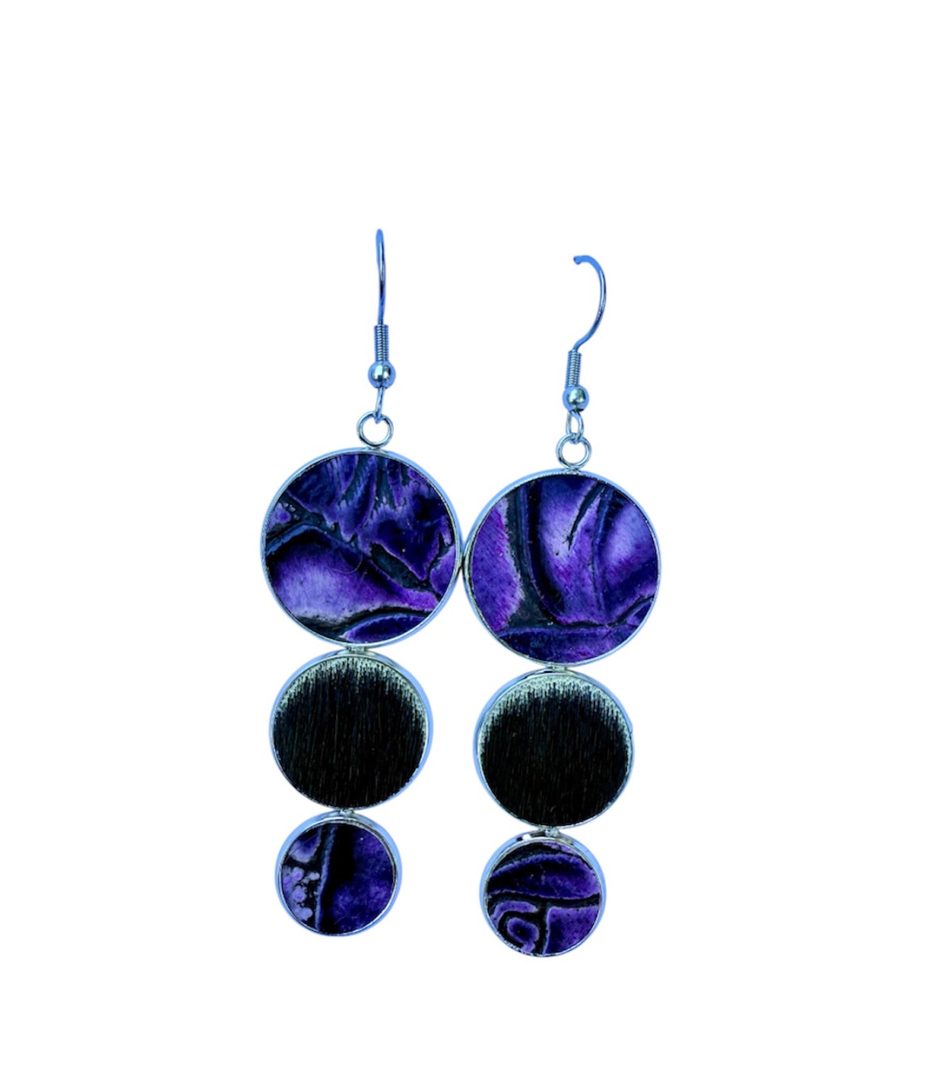 J7050A - Real Leather & Cowhide Metal Casing Dangle Earrings