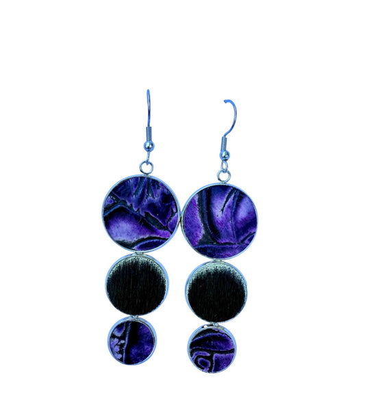 J7050A - Real Leather & Cowhide Metal Casing Dangle Earrings