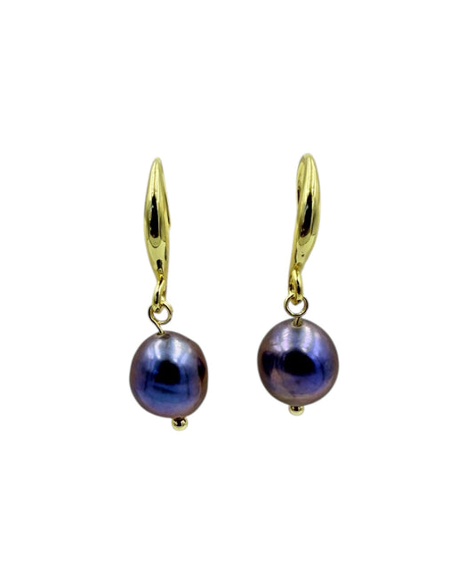 J7115 - Real Pearl Blue/Black Baroque Dangle Earrings - Rawhide Western Wear 