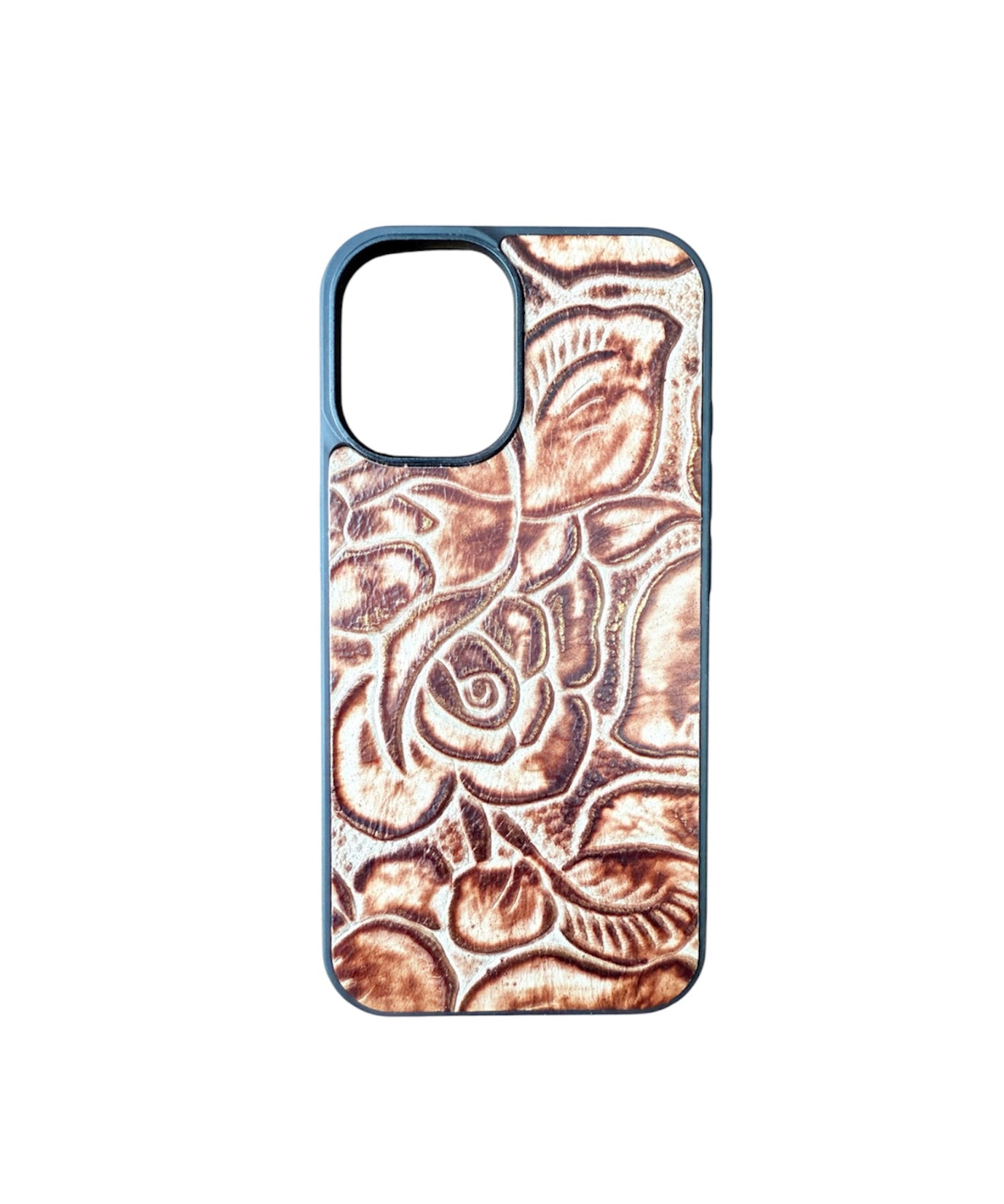 A8801 - IPhone 16 Tooled Leather w Rubber Case - Rawhide Western Wear 