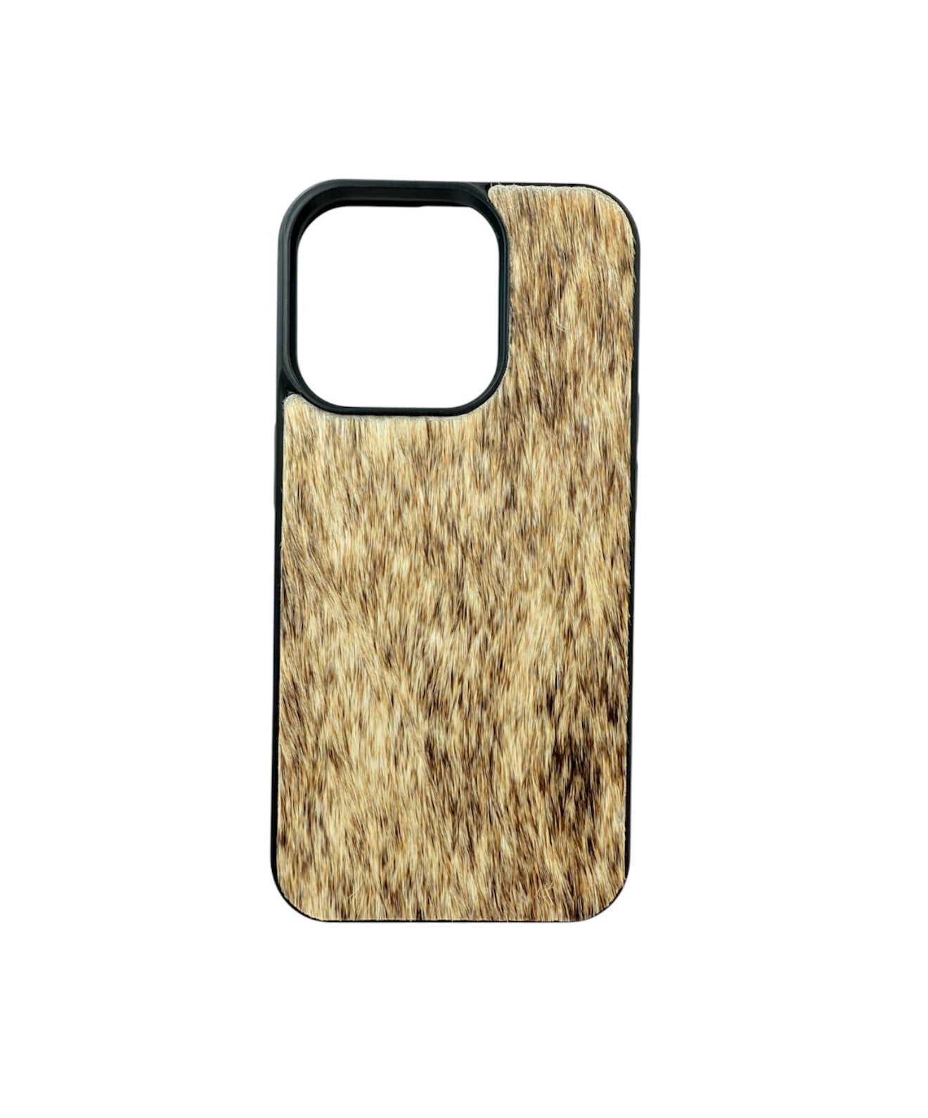 A8645 - IPhone 15 Pro Hair on Hide Leather w Rubber Case - Rawhide Western Wear 