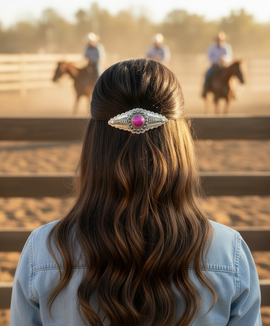 J6539PK - Western Stone Hair Clip Barrette