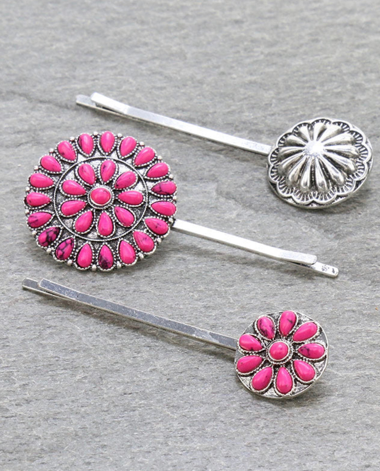 J6654 - 3 Pcs Western Concho Stone Hairpin