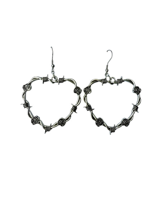 J7007 - Barb Heart Large Dangle Earrings